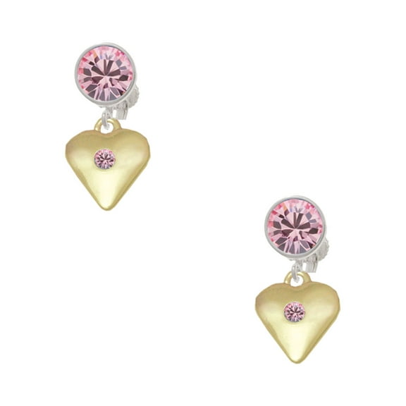Delight Jewelry Goldtone Large Light Pink Crystal Heart Pink Crystal Clip on Earrings