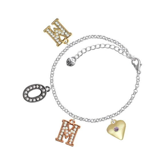 Delight Jewelry Goldtone Large Light Purple Crystal Heart Multi-Colored Crystal Mom Charm Bracelet