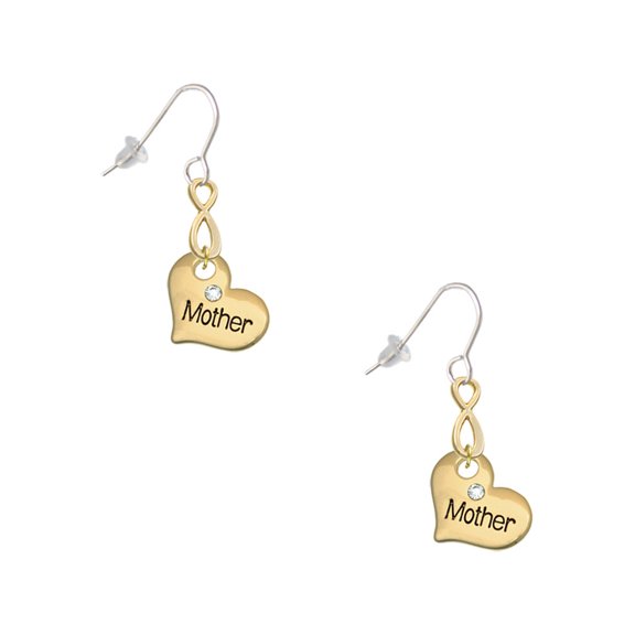 Delight Jewelry Goldtone Large Mother Heart with Crystal - Gold Tone Infinity French Earrings