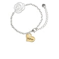 thumbnail image 1 of Delight Jewelry Goldtone Large Mother Heart with Crystal - Silver-tone Flower Link Chain Bracelet, 6.75"+2" Extender, 1 of 4