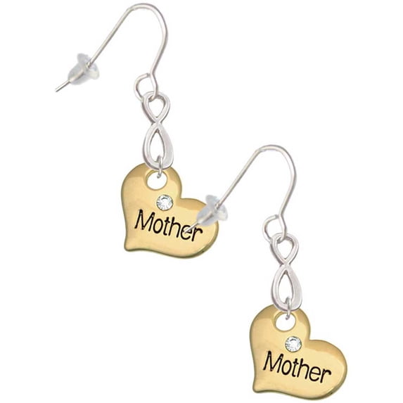 Delight Jewelry Goldtone Large Mother Heart with Crystal - Silver tone Infinity French Earrings