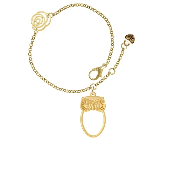 Delight Jewelry Goldtone Large Owl Outline Gold-tone Rose Link Chain Bracelet, 6.25"+1.75" Extender