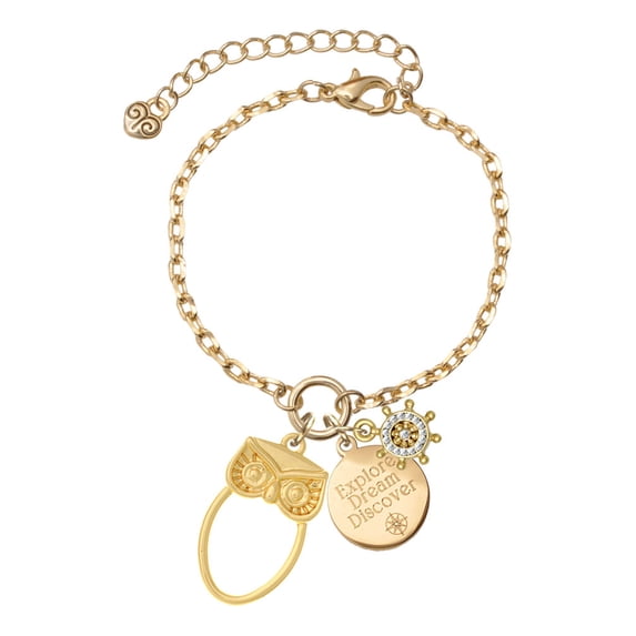 Delight Jewelry Goldtone Large Owl Outline Goldtone Discover Dream Explore Zoey Charm Bracelet, 6.5+2" Extender