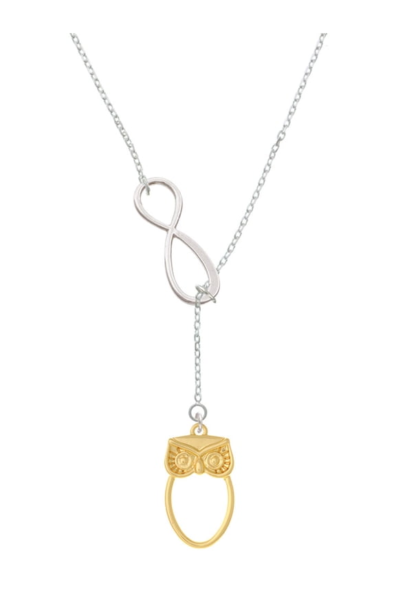Goldtone Large Owl Outline Silver tone Elegant Infinity Lariat Necklace