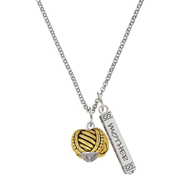 Delight Jewelry Goldtone Large Rope with Cross Spinner Silvertone Mother Daughter Bar Charm Necklace, 23"