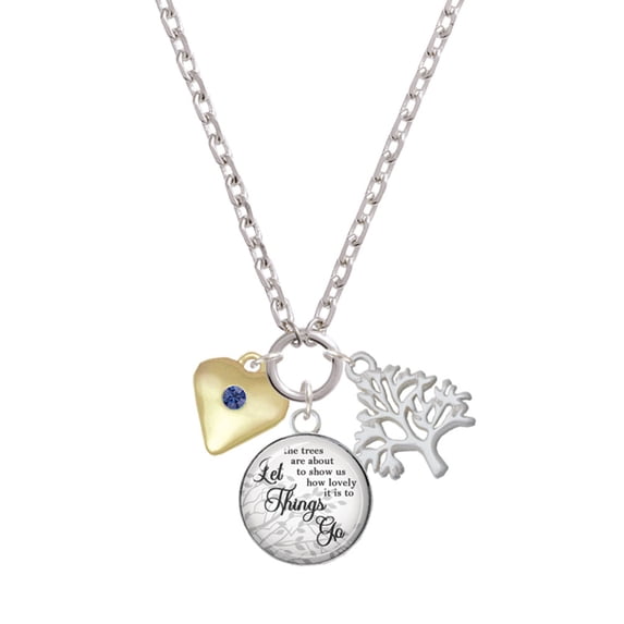 Delight Jewelry Goldtone Large September - Blue Crystal Heart Let Things Go Fall Zoey Charm Necklace, 28"