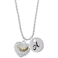 thumbnail image 1 of Delight Jewelry Goldtone Little Sister Rock on Clear Crystal Heart Silvertone Script Initial Disc - A - Charm Necklace, 20"+3", 1 of 4