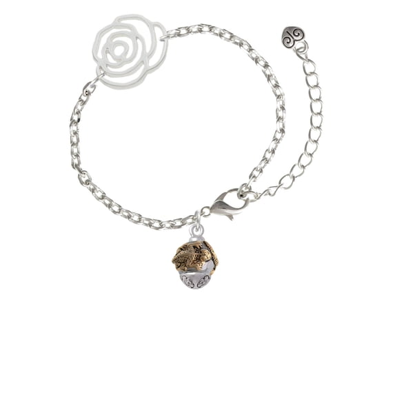 Delight Jewelry Goldtone Lizards on Silvertone Band Spinner Silver-tone Flower Link Chain Bracelet, 6.75"+2" Extender