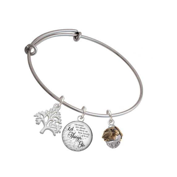Delight Jewelry Goldtone Lizards on Silvertone Band Spinner Silvertone Let Things Go Tree Charm Bangle Bracelet