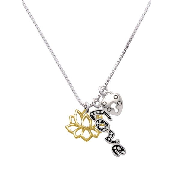 Delight Jewelry Goldtone Lotus Outline - Love and Lock Charm Necklace, 18"+1"