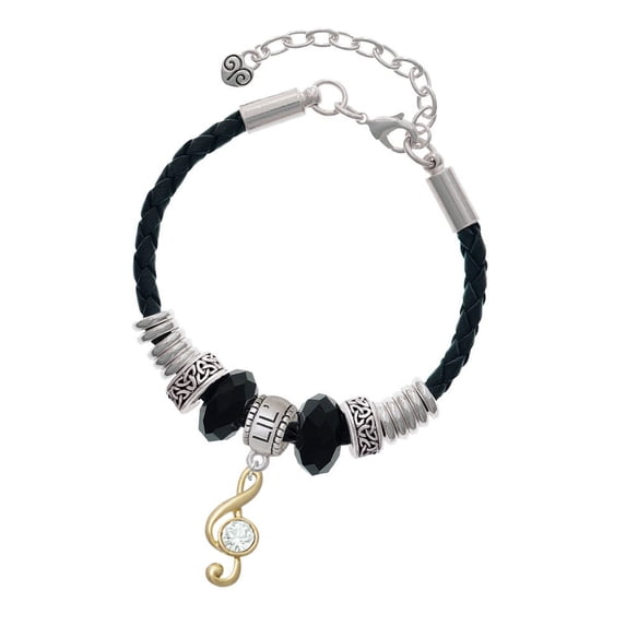 Delight Jewelry Goldtone Medium Clef with Crystal Big Sister Celtic Knot Leather Bead Bracelet, 7"+2" Extender