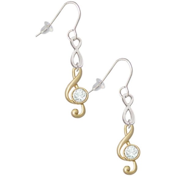 Delight Jewelry Goldtone Medium Clef with Crystal Silver tone Infinity French Earrings