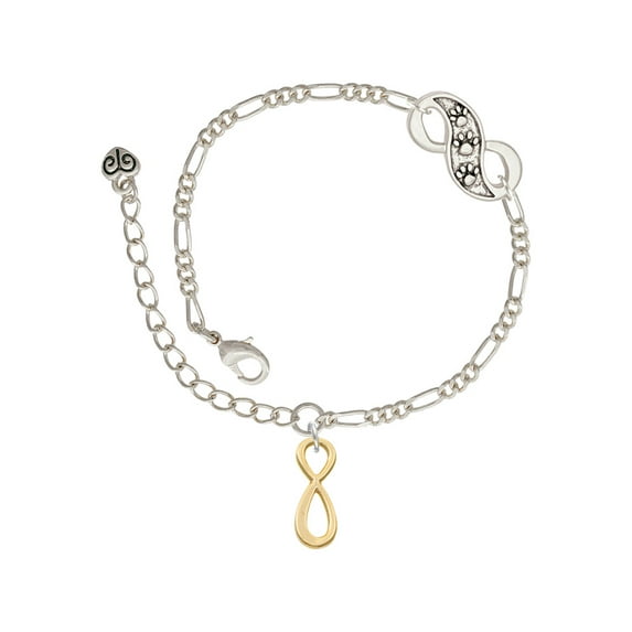Delight Jewelry Goldtone Medium Elegant Infinity Sign Silver-tone Paw Infinity Link Chain Bracelet, 6"+2" Extender