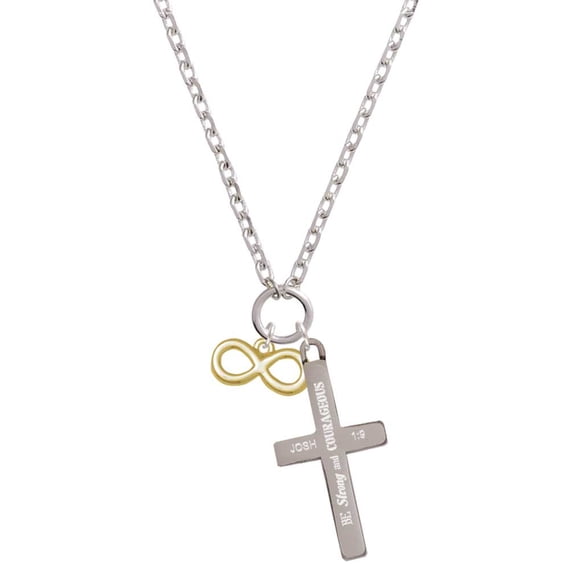 Delight Jewelry Goldtone Medium Infinity Sign Be Strong and Courageous Engraved Cross Zoey Necklace, 28"