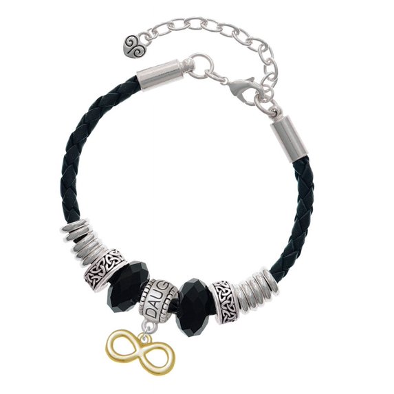 Delight Jewelry Goldtone Medium Infinity Sign Daughter Celtic Knot Leather Bead Bracelet, 7"+2" Extender