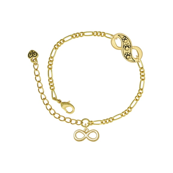 Delight Jewelry Goldtone Medium Infinity Sign Gold-tone Paw Infinity Link Chain Bracelet, 6"+2" Extender