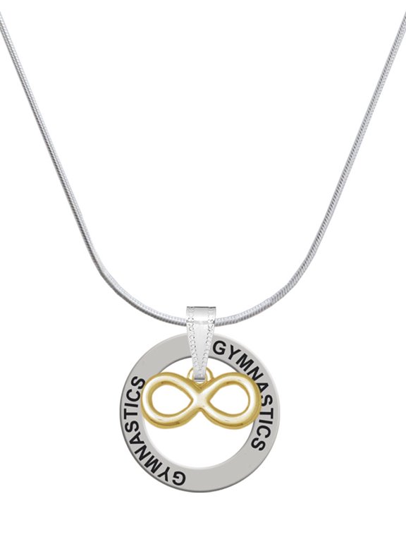 Goldtone Medium Infinity Sign Gymnastics Ring Charm Necklace, 18"