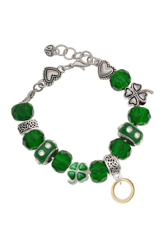 Goldtone Medium Karma Ring - Green Irish Luck Bead Charm Bracelet, 7.5"