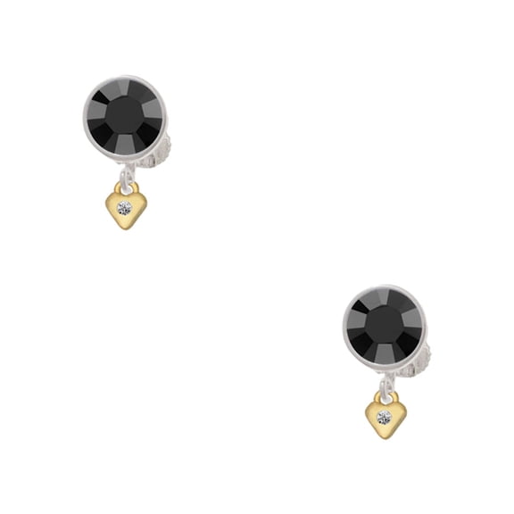 Delight Jewelry Goldtone Mini April - Clear Crystal Heart Black Crystal Clip on Earrings