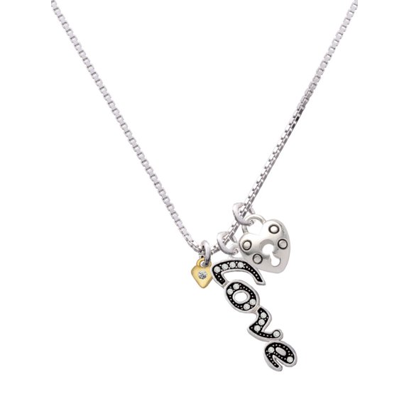 Delight Jewelry Goldtone Mini April - Clear Crystal Heart - Love and Lock Charm Necklace, 18"+1"