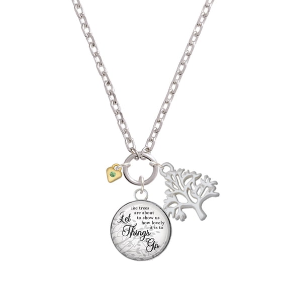 Delight Jewelry Goldtone Mini August - Lime Green Crystal Heart Let Things Go Fall Zoey Charm Necklace, 28"