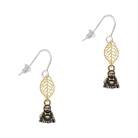 Delight Jewelry Goldtone Mini Buddha Goldtone Leaf French Earrings