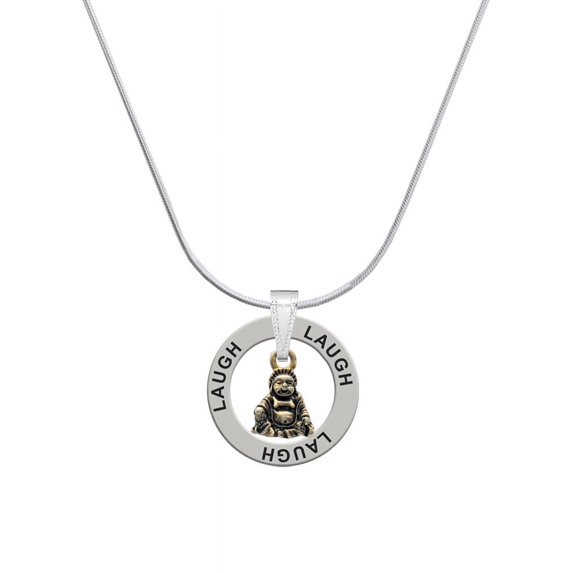Delight Jewelry Goldtone Mini Buddha Laugh Ring Charm Necklace, 18"