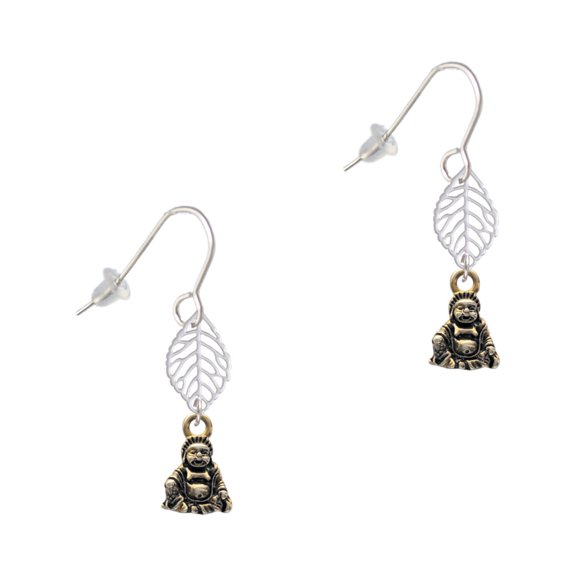 Delight Jewelry Goldtone Mini Buddha Silvertone Leaf French Earrings