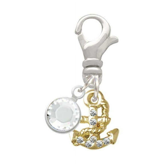 Delight Jewelry Goldtone Mini Crystal Anchor of Hope - Silvertone Clip on Charm with Clear Crystal Drop