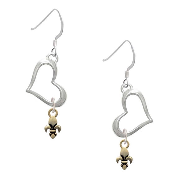 Delight Jewelry Goldtone Mini Fleur de Lis Open Heart French Earrings