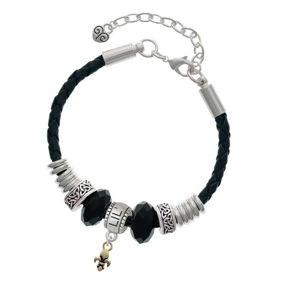 Delight Jewelry Goldtone Mini Fleur de Lis Sister Celtic Knot Leather Bead Bracelet, 7"+2" Extender