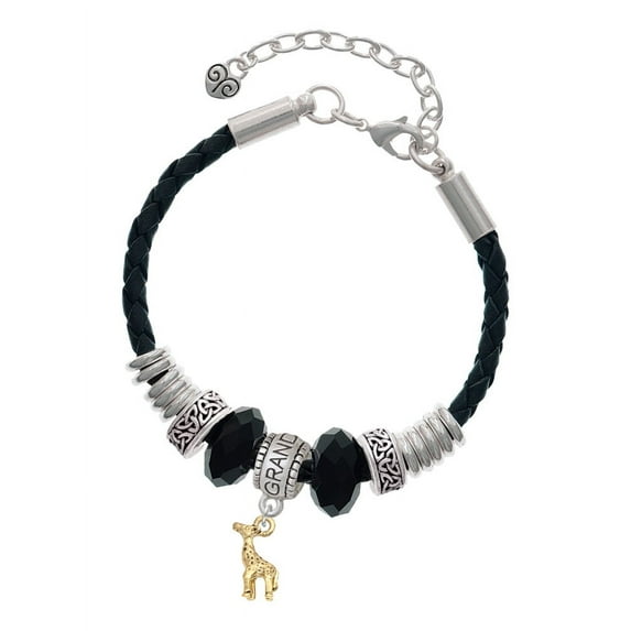 Delight Jewelry Goldtone Mini Giraffe Granddaughter Celtic Knot Leather Bead Bracelet, 7"+2" Extender