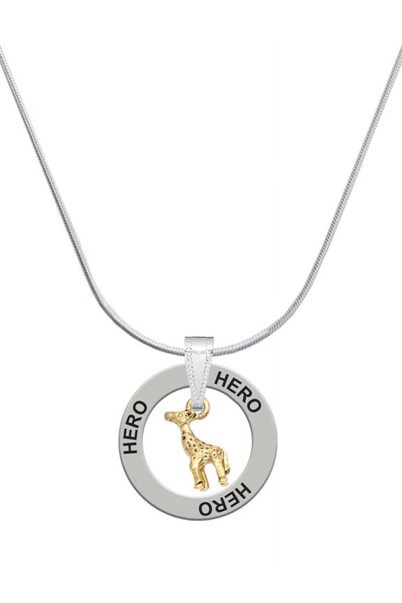 Goldtone Mini Giraffe Hero Ring Charm Necklace, 18"