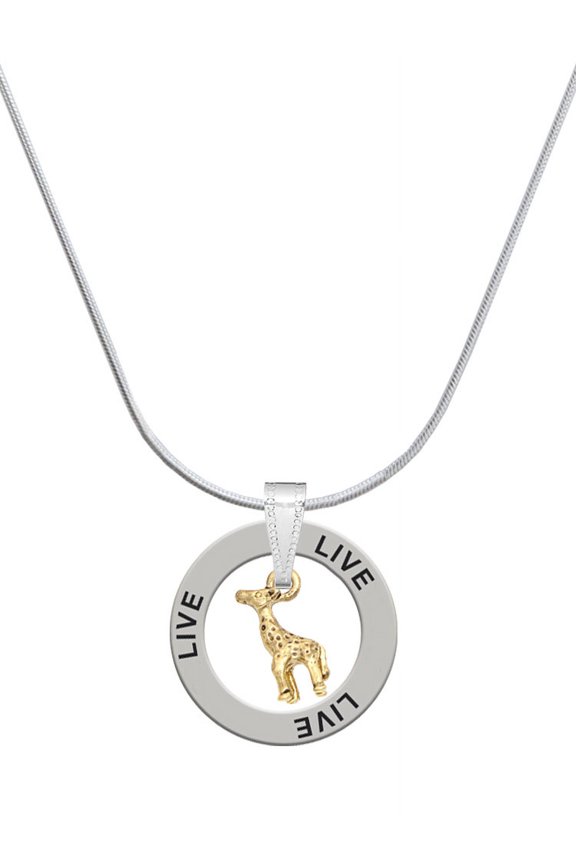 Goldtone Mini Giraffe Live Ring Charm Necklace, 18"