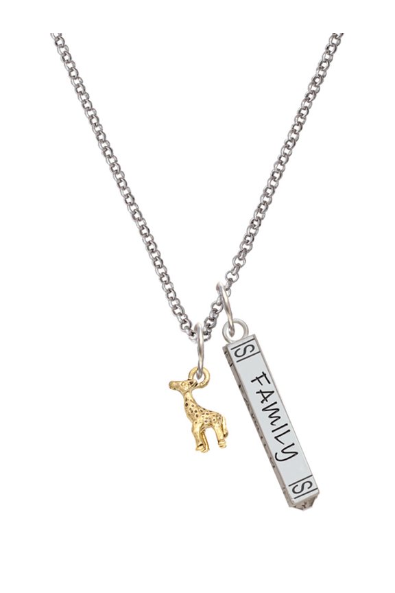 Goldtone Mini Giraffe Silvertone Family Bar Charm Necklace, 23"
