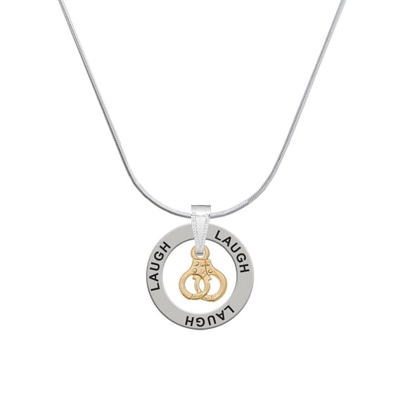 Delight Jewelry Goldtone Mini Handcuffs Laugh Ring Charm Necklace, 18"