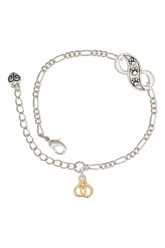 Goldtone Mini Handcuffs Silver-tone Paw Infinity Link Chain Bracelet, 6"+2" Extender