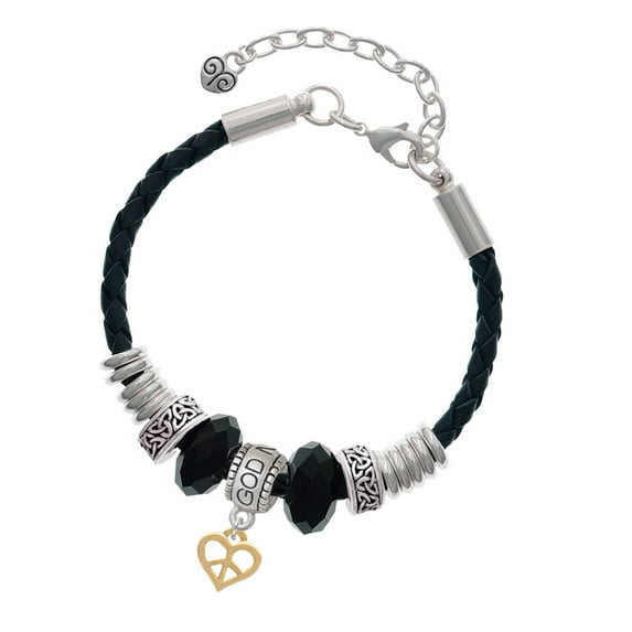 Delight Jewelry Goldtone Mini Heart Peace Sign Godmother Celtic Knot Leather Bead Bracelet, 7"+2" Extender