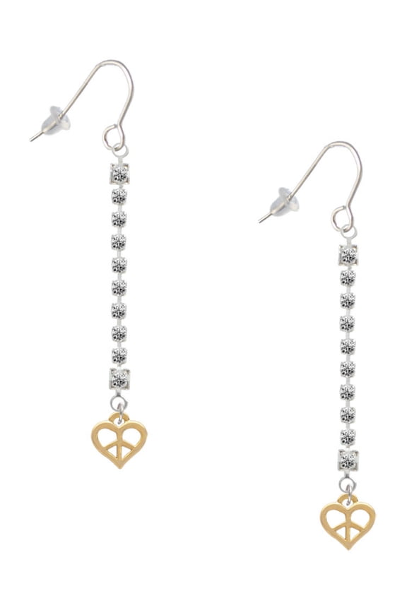 Goldtone Mini Heart Peace Sign - Silver-tone Long Sparkle Dangle French Earrings
