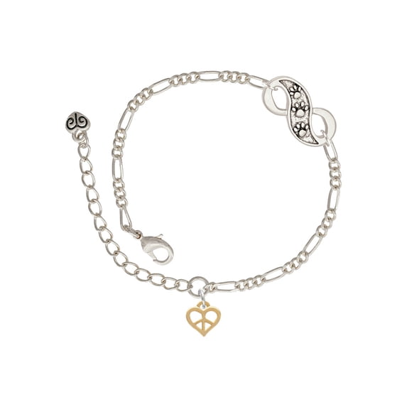 Delight Jewelry Goldtone Mini Heart Peace Sign Silver-tone Paw Infinity Link Chain Bracelet, 6"+2" Extender
