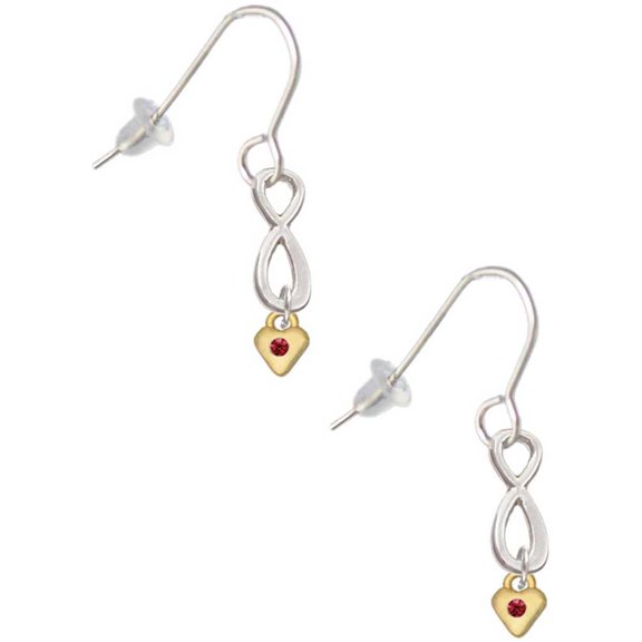 Delight Jewelry Goldtone Mini January - Maroon Crystal Heart Silver tone Infinity French Earrings