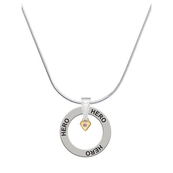Delight Jewelry Goldtone Mini Light Pink Crystal Heart Hero Ring Charm Necklace, 18"