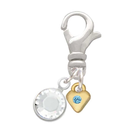 Delight Jewelry Goldtone Mini March - Hot Blue Crystal Heart - Silvertone Clip on Charm with Clear Crystal Drop