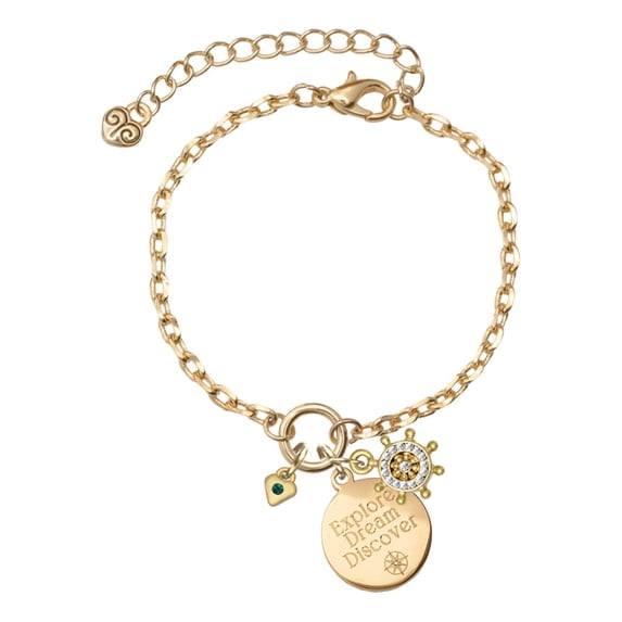 Delight Jewelry Goldtone Mini May - Green Crystal Heart Goldtone Discover Dream Explore Zoey Charm Bracelet, 6.5+2" Extender