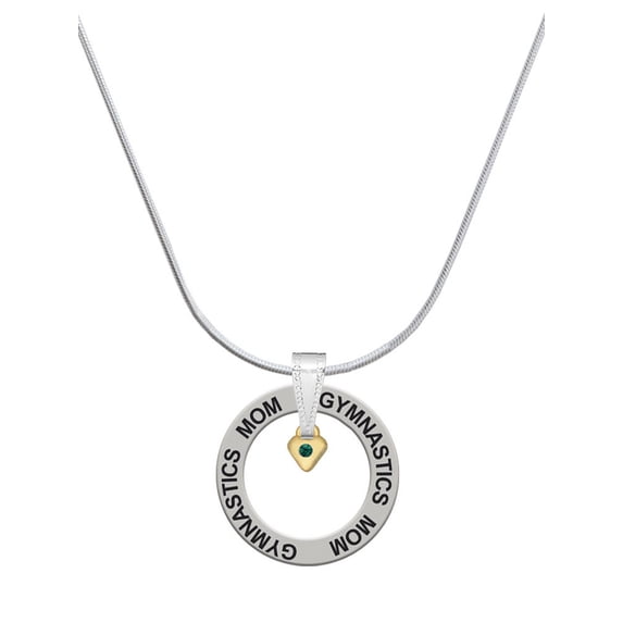 Delight Jewelry Goldtone Mini May - Green Crystal Heart Gymnastics Mom Ring Charm Necklace, 18"