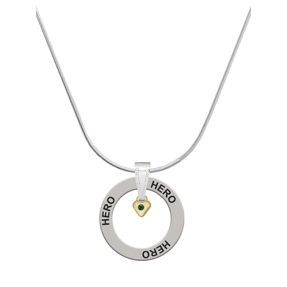 Delight Jewelry Goldtone Mini May - Green Crystal Heart Hero Ring Charm Necklace, 18"