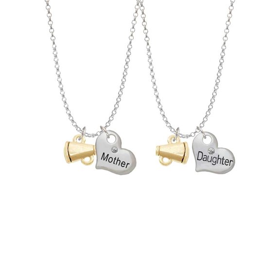 Delight Jewelry Goldtone Mini Megaphone Mother & Daughter Heart Necklaces (Set of 2), 19"+2"