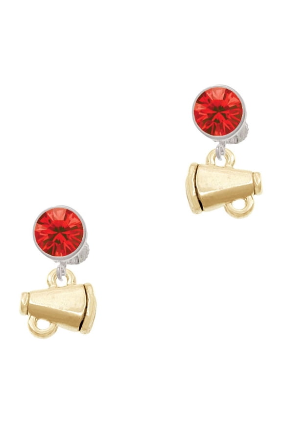 Goldtone Mini Megaphone Red Crystal Clip on Earrings