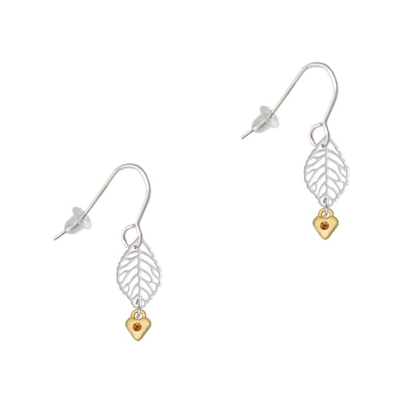 Delight Jewelry Goldtone Mini November - Yellow Crystal Heart Silvertone Leaf French Earrings