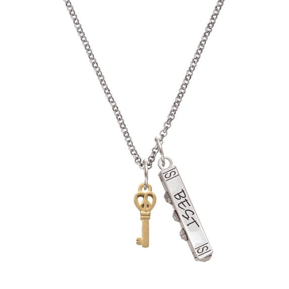 Delight Jewelry Goldtone Mini Open Peace Heart Key Silvertone Best Friends Forever Bar Charm Necklace, 23"